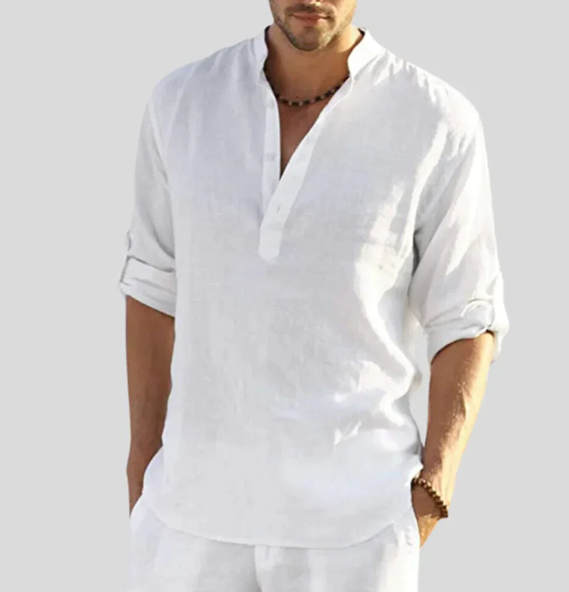 Variant image for Lichtgewicht Heren Shirt - Ademend Henley Met Bandkraag, Korte Mouwen voor Lente en Zomer-1