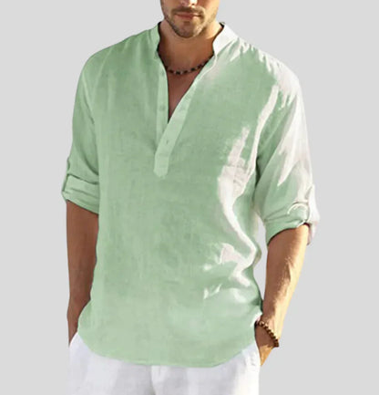 Variant image for Lichtgewicht Heren Shirt - Ademend Henley Met Bandkraag, Korte Mouwen voor Lente en Zomer-31