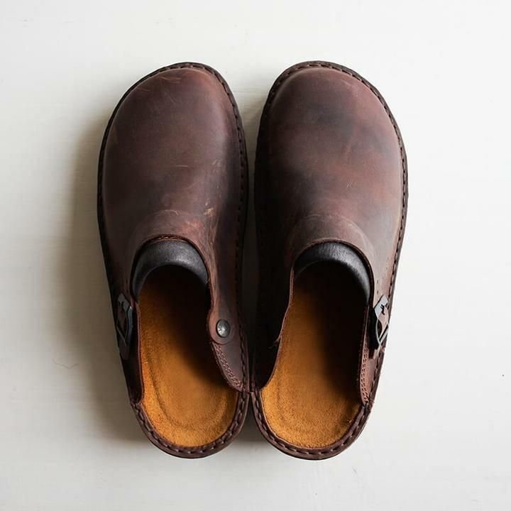 Heren Pantoffels Bruin Maat 42 Leer Orthopedisch Sloffen 0